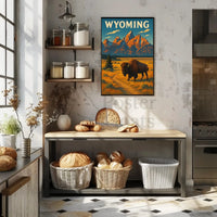 Wyoming Grand Teton Bison Retro National Park Poster PosterGoat