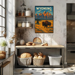 Wyoming Grand Teton Bison Retro National Park Poster PosterGoat