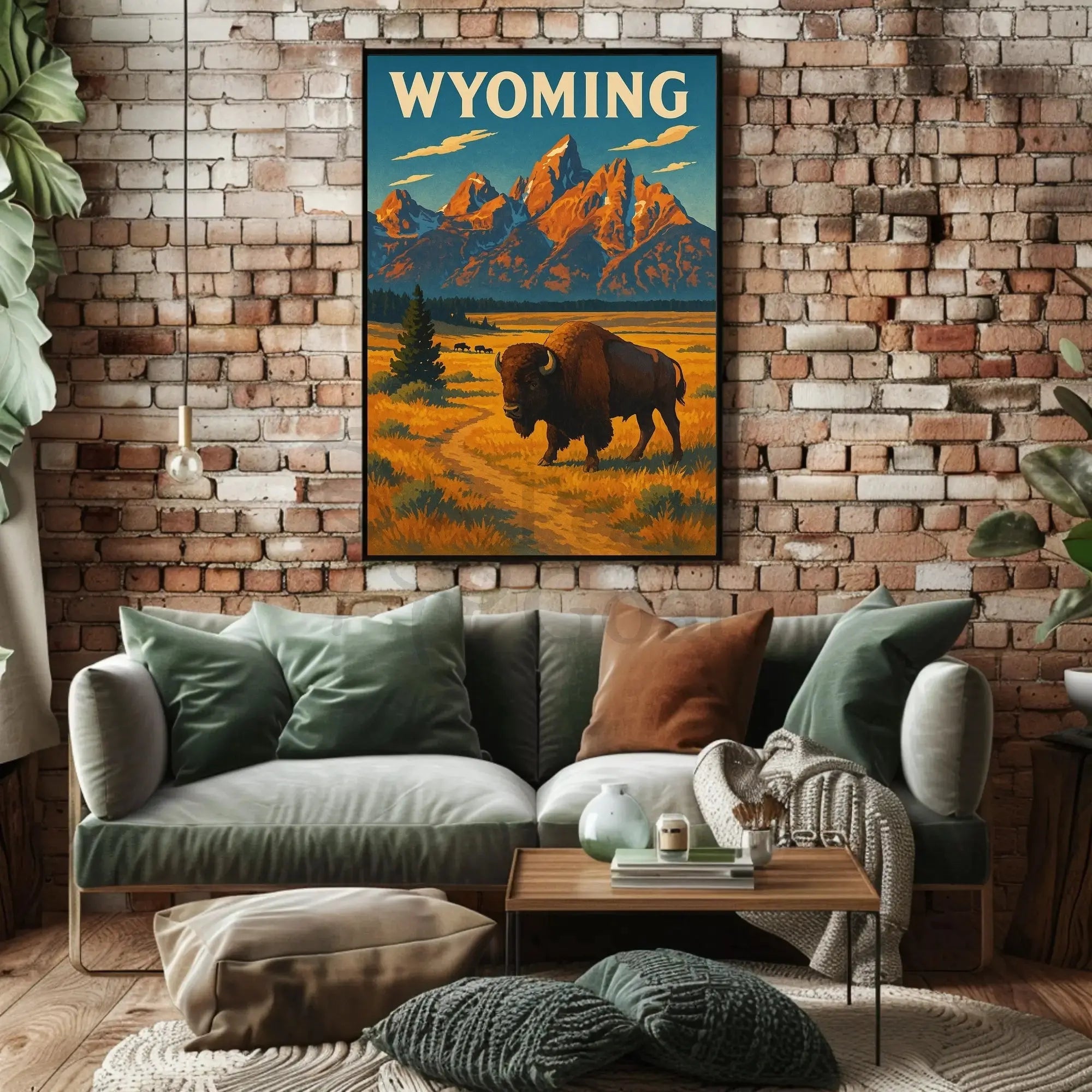 Wyoming Grand Teton Bison Retro National Park Poster PosterGoat