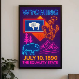 Wyoming Neon Celebration Heritage Poster PosterGoat