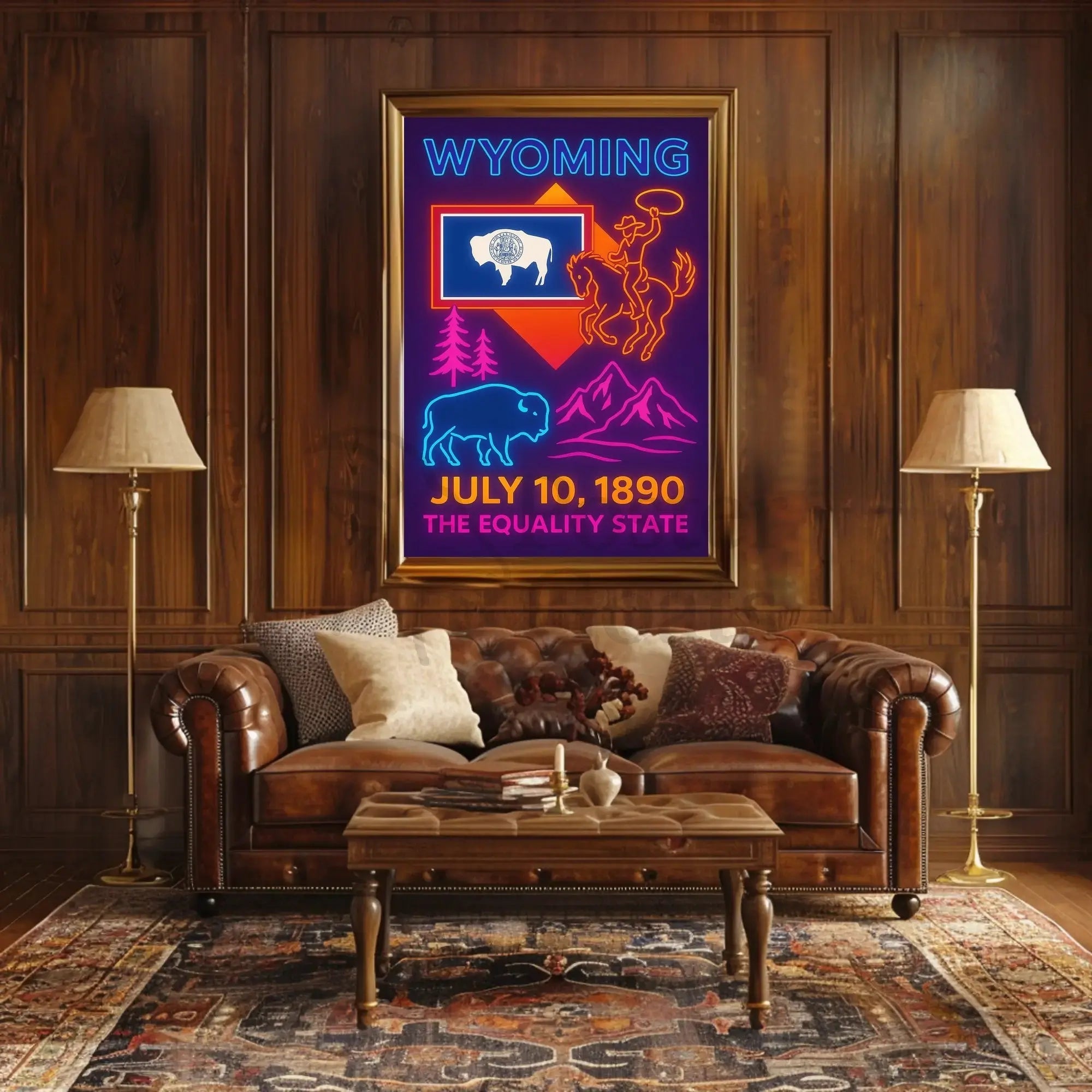 Wyoming Neon Celebration Heritage Poster PosterGoat