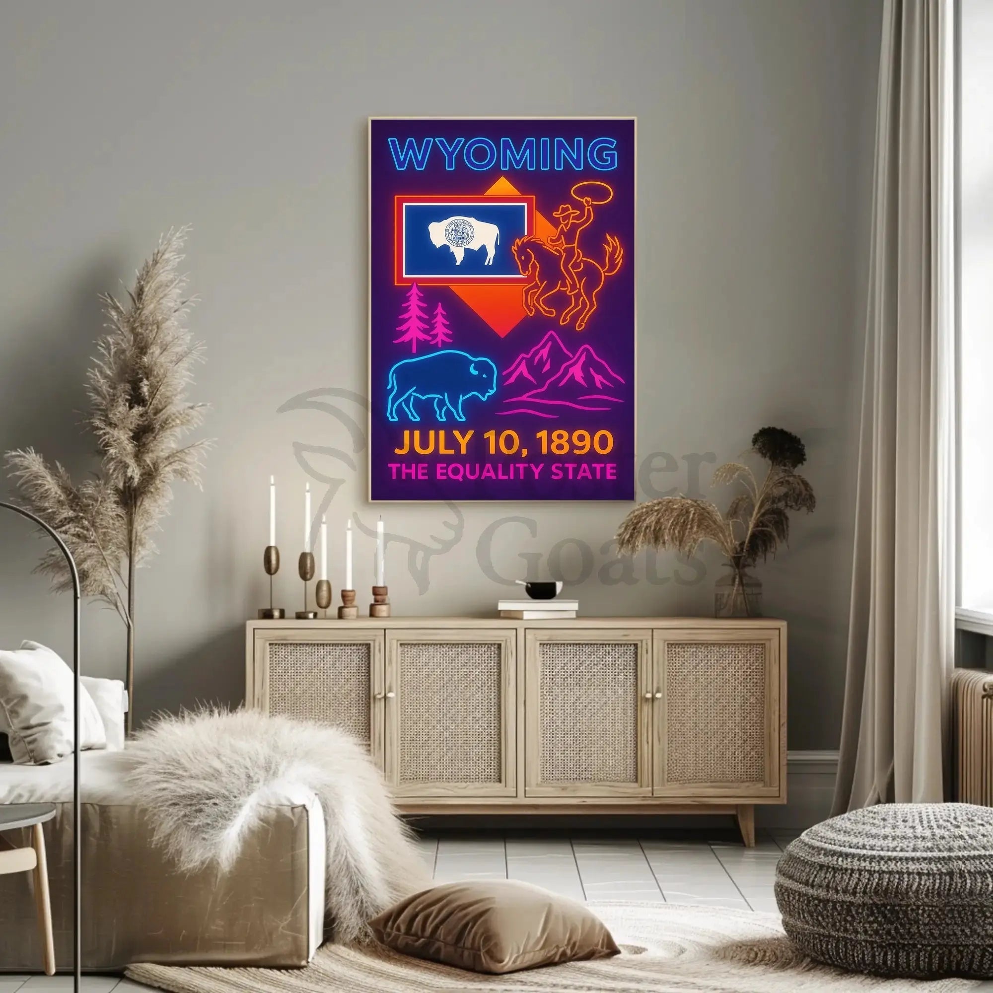 Wyoming Neon Celebration Heritage Poster PosterGoat