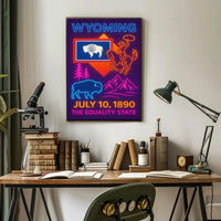 Wyoming Neon Celebration Heritage Poster PosterGoat