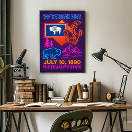 Wyoming Neon Celebration Heritage Poster PosterGoat