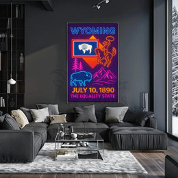 Wyoming Neon Celebration Heritage Poster PosterGoat