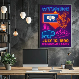 Wyoming Neon Celebration Heritage Poster PosterGoat