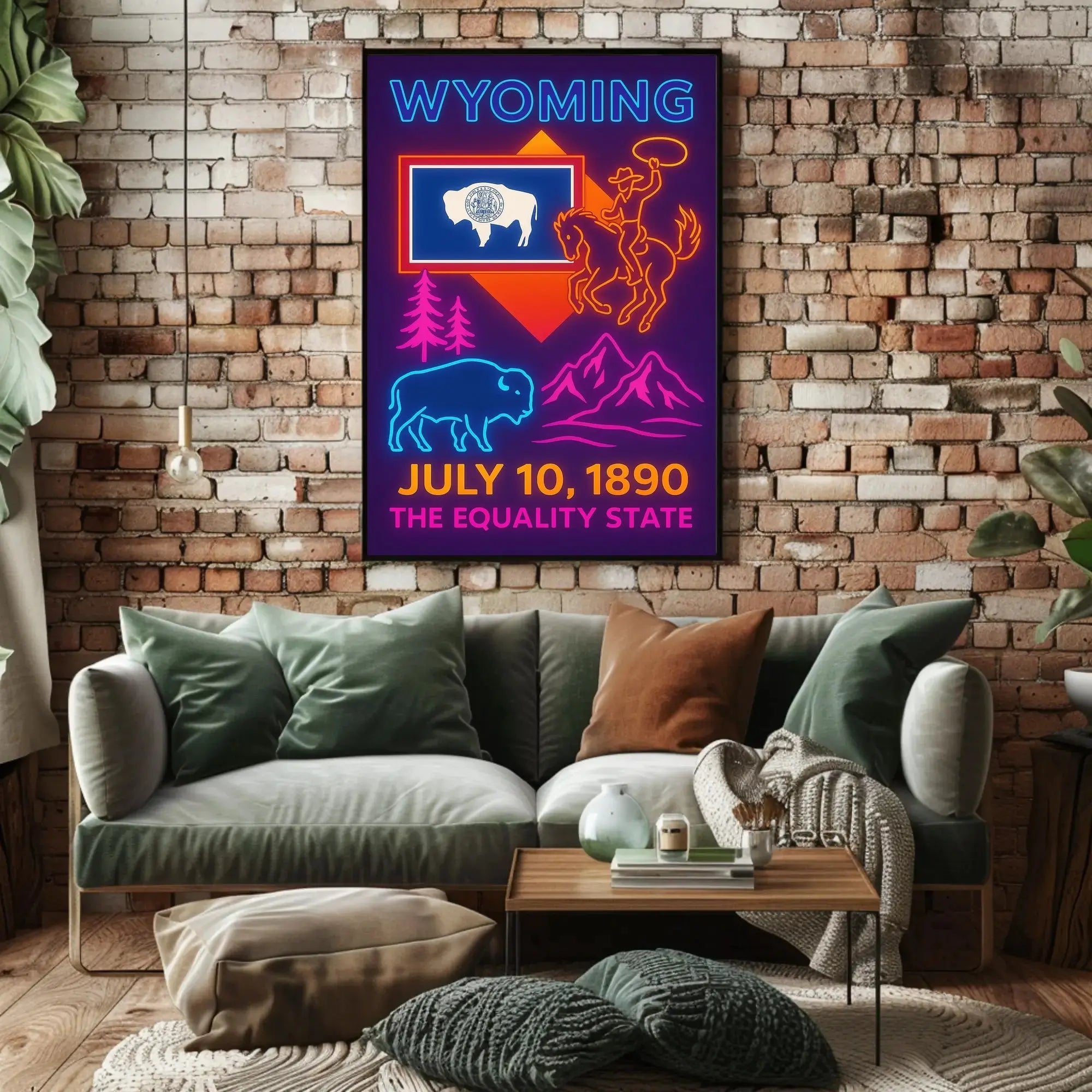 Wyoming Neon Celebration Heritage Poster PosterGoat