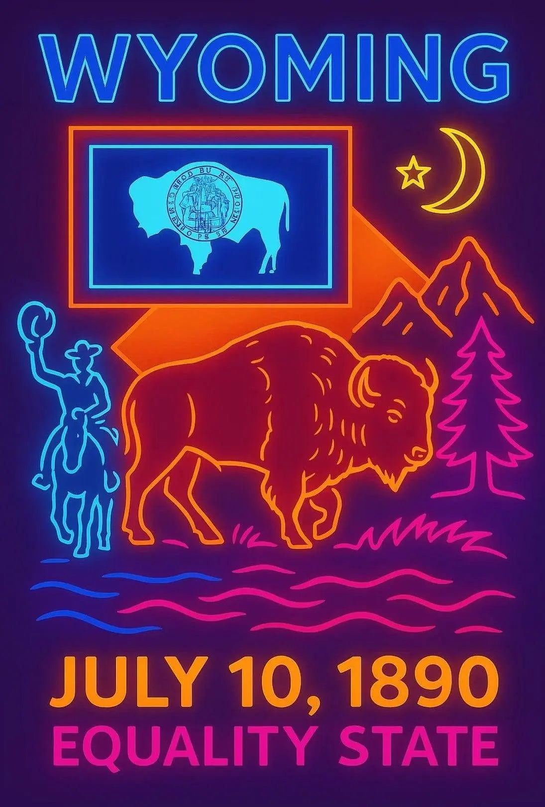 Wyoming Neon Heritage Celebration Cultural or Heritage Poster PosterGoat