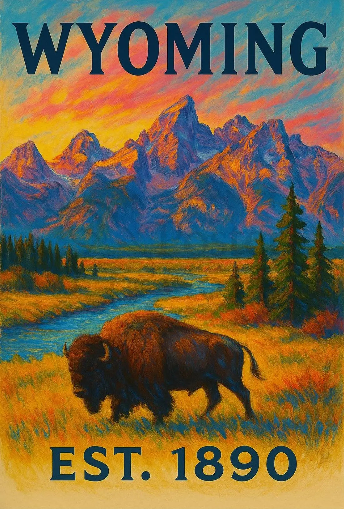 Wyoming's Majestic Teton Sunset Travel Poster PosterGoat