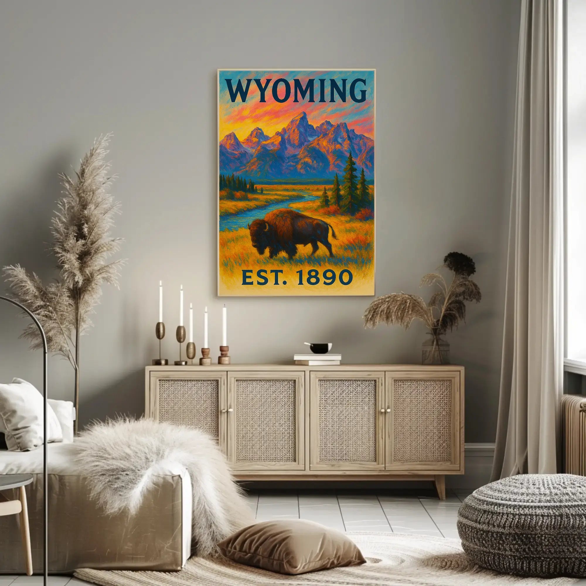 Wyoming's Majestic Teton Sunset Travel Poster PosterGoat