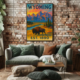 Wyoming's Majestic Teton Sunset Travel Poster PosterGoat