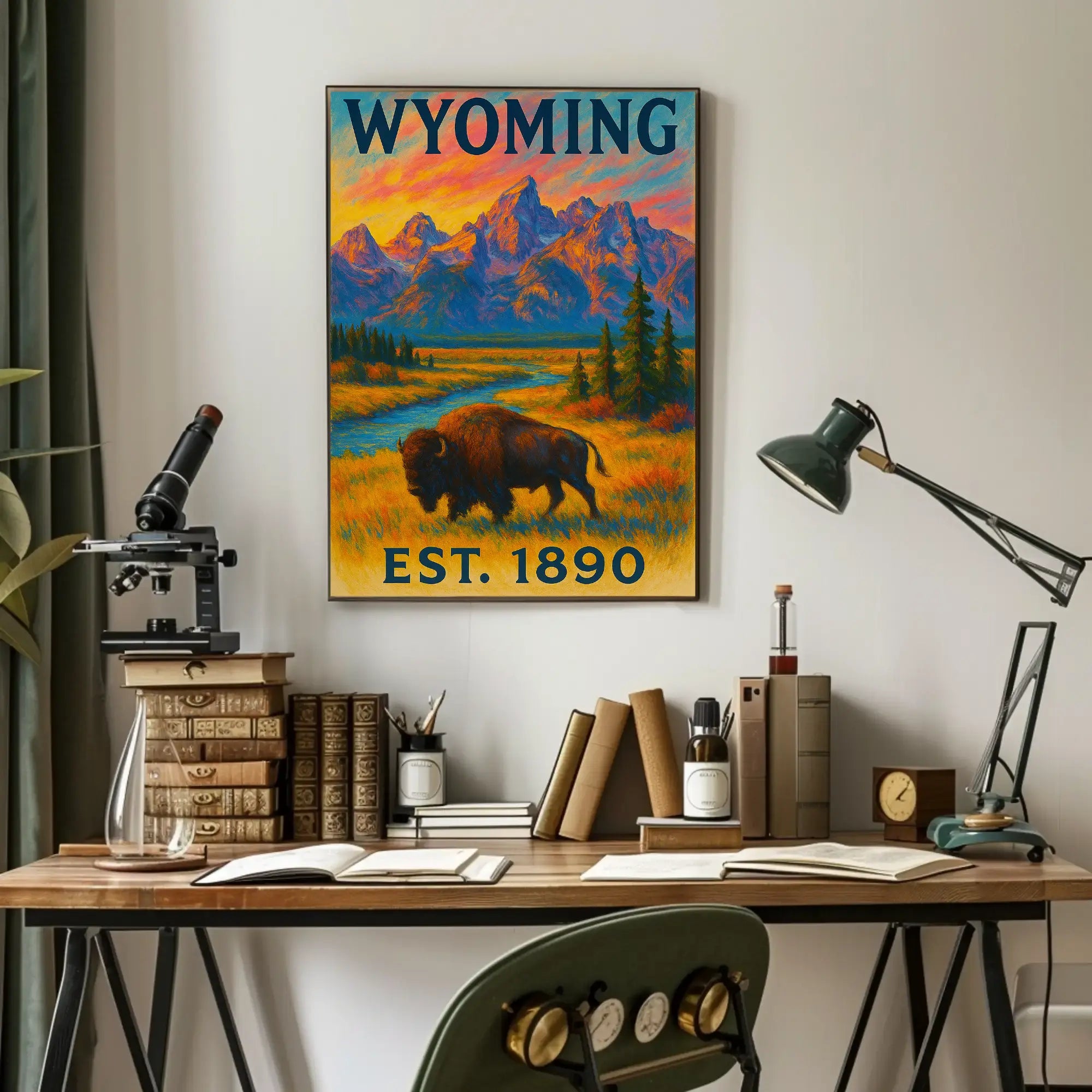 Wyoming's Majestic Teton Sunset Travel Poster PosterGoat