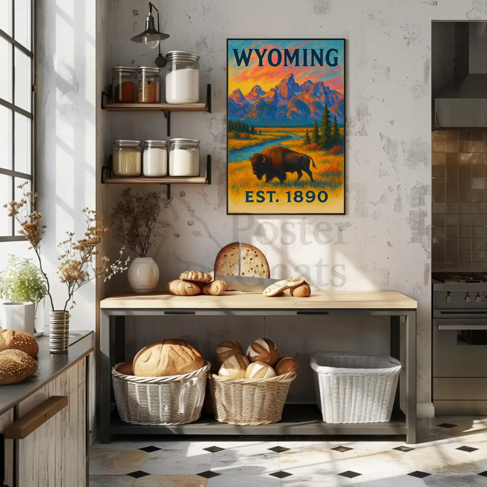 Wyoming's Majestic Teton Sunset Travel Poster PosterGoat