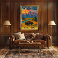 Wyoming's Majestic Teton Sunset Travel Poster PosterGoat