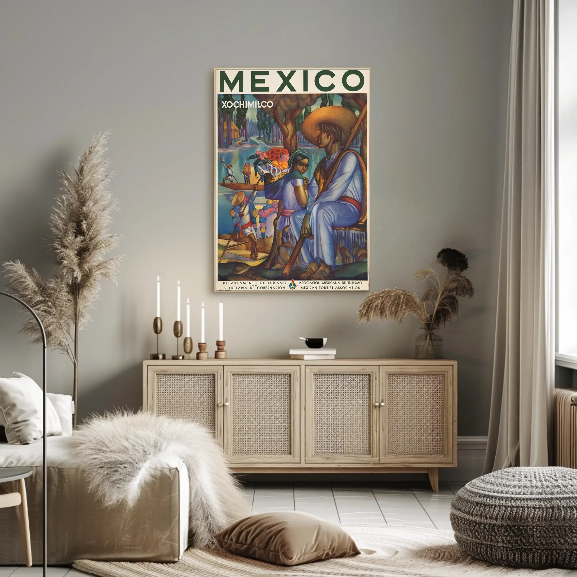 Xochimilco Cultural Heritage, Mexican Mural Travel Poster PosterGoat