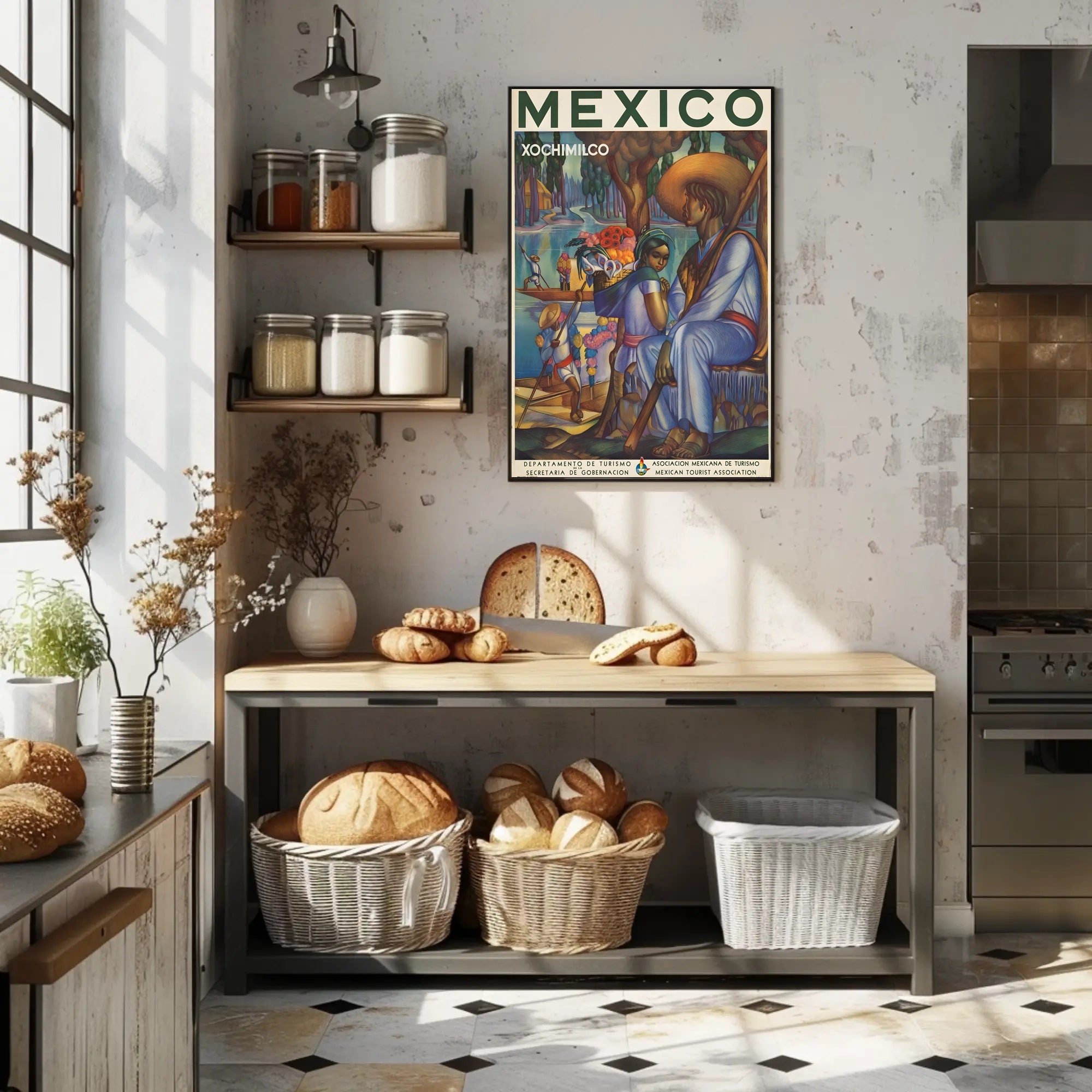 Xochimilco Cultural Heritage, Mexican Mural Travel Poster PosterGoat