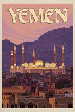 Yemen Cityscape at Sunset Travel Poster PosterGoat