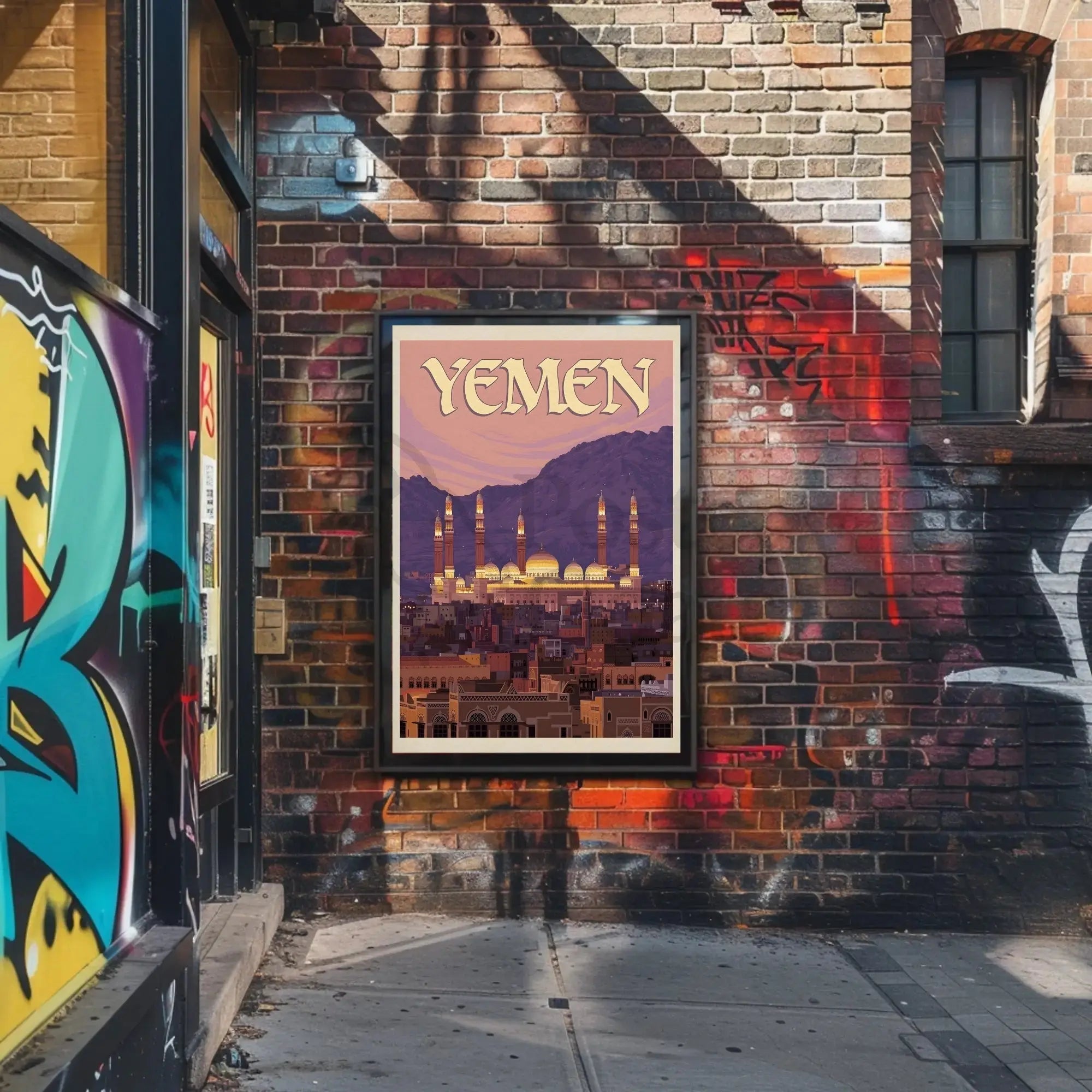 Yemen Cityscape at Sunset Travel Poster PosterGoat