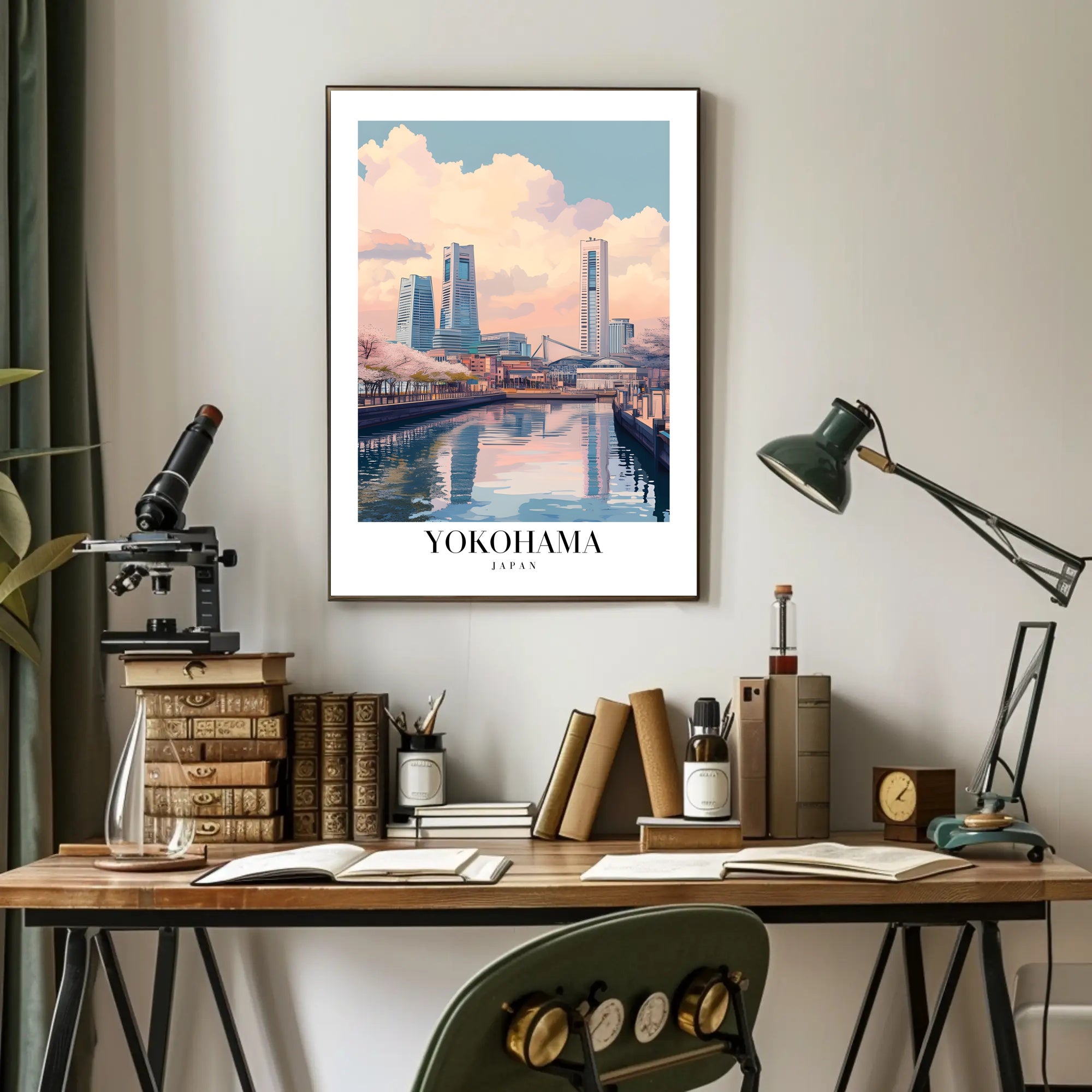 Yokohama Skyscrapers Waterfront Cityscape Urban or Cityscape Poster PosterGoat