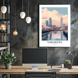 Yokohama Skyscrapers Waterfront Cityscape Urban or Cityscape Poster PosterGoat