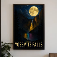 Yosemite Falls and Full Moon National Park Poster PosterGoat