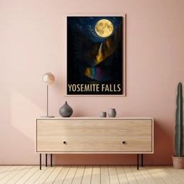 Yosemite Falls and Full Moon National Park Poster PosterGoat