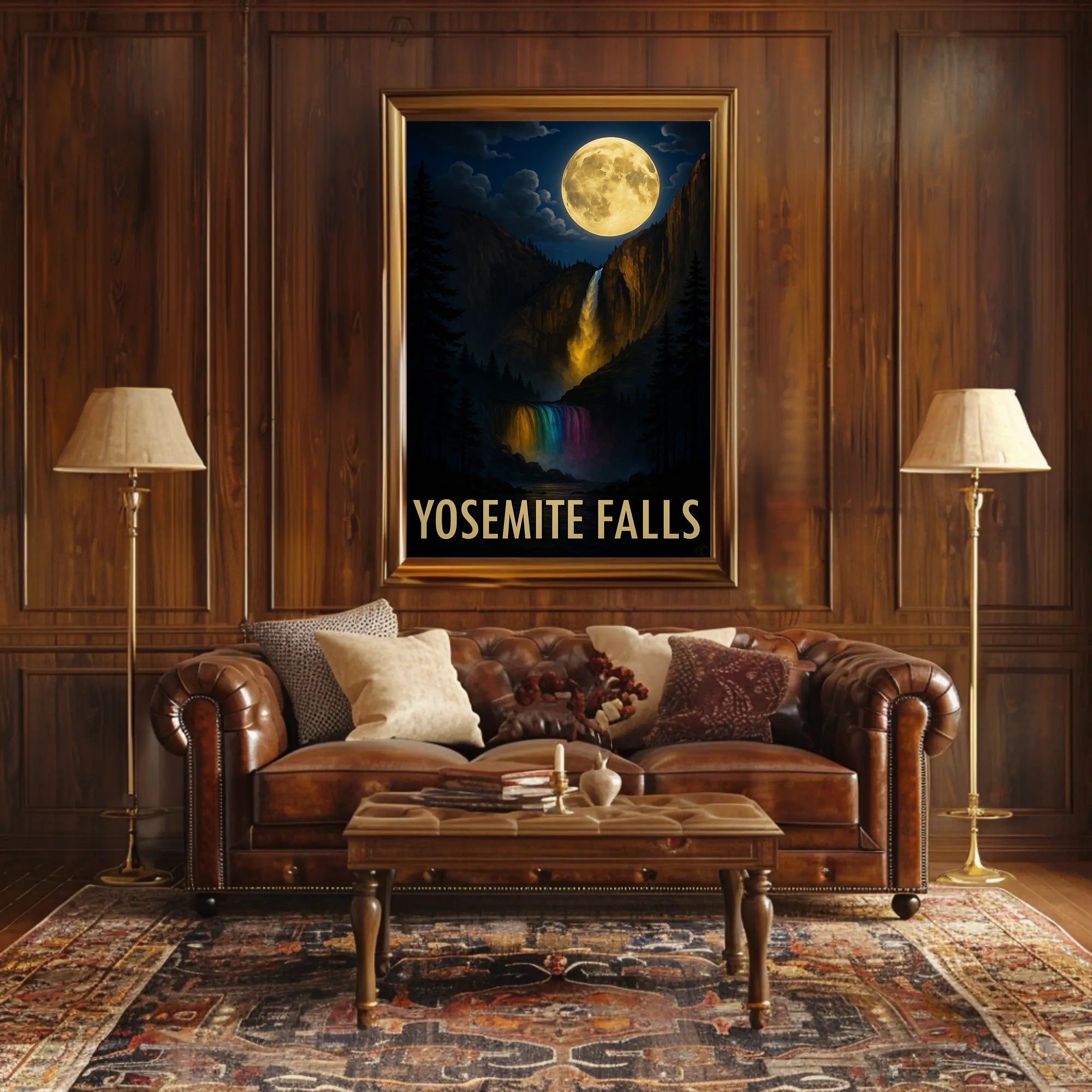 Yosemite Falls and Full Moon National Park Poster PosterGoat