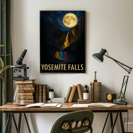Yosemite Falls and Full Moon National Park Poster PosterGoat