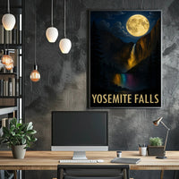 Yosemite Falls and Full Moon National Park Poster PosterGoat
