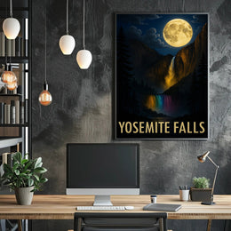 Yosemite Falls and Full Moon National Park Poster PosterGoat