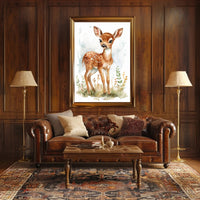 Young Deer in Nature Watercolor Animal Poster PosterGoat