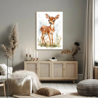 Young Deer in Nature Watercolor Animal Poster PosterGoat