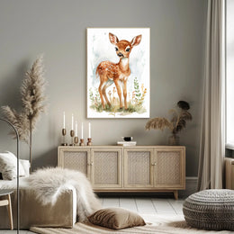 Young Deer in Nature Watercolor Animal Poster PosterGoat