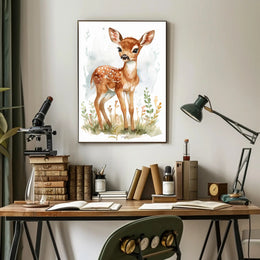 Young Deer in Nature Watercolor Animal Poster PosterGoat