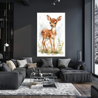 Young Deer in Nature Watercolor Animal Poster PosterGoat