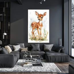 Young Deer in Nature Watercolor Animal Poster PosterGoat
