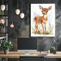 Young Deer in Nature Watercolor Animal Poster PosterGoat