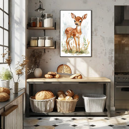 Young Deer in Nature Watercolor Animal Poster PosterGoat