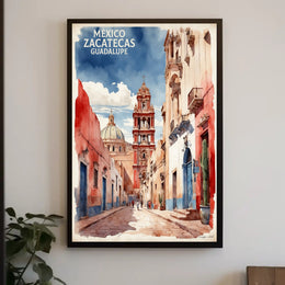 Zacatecas Guadalupe Colonial Watercolor Urban or Cityscape Poster PosterGoat