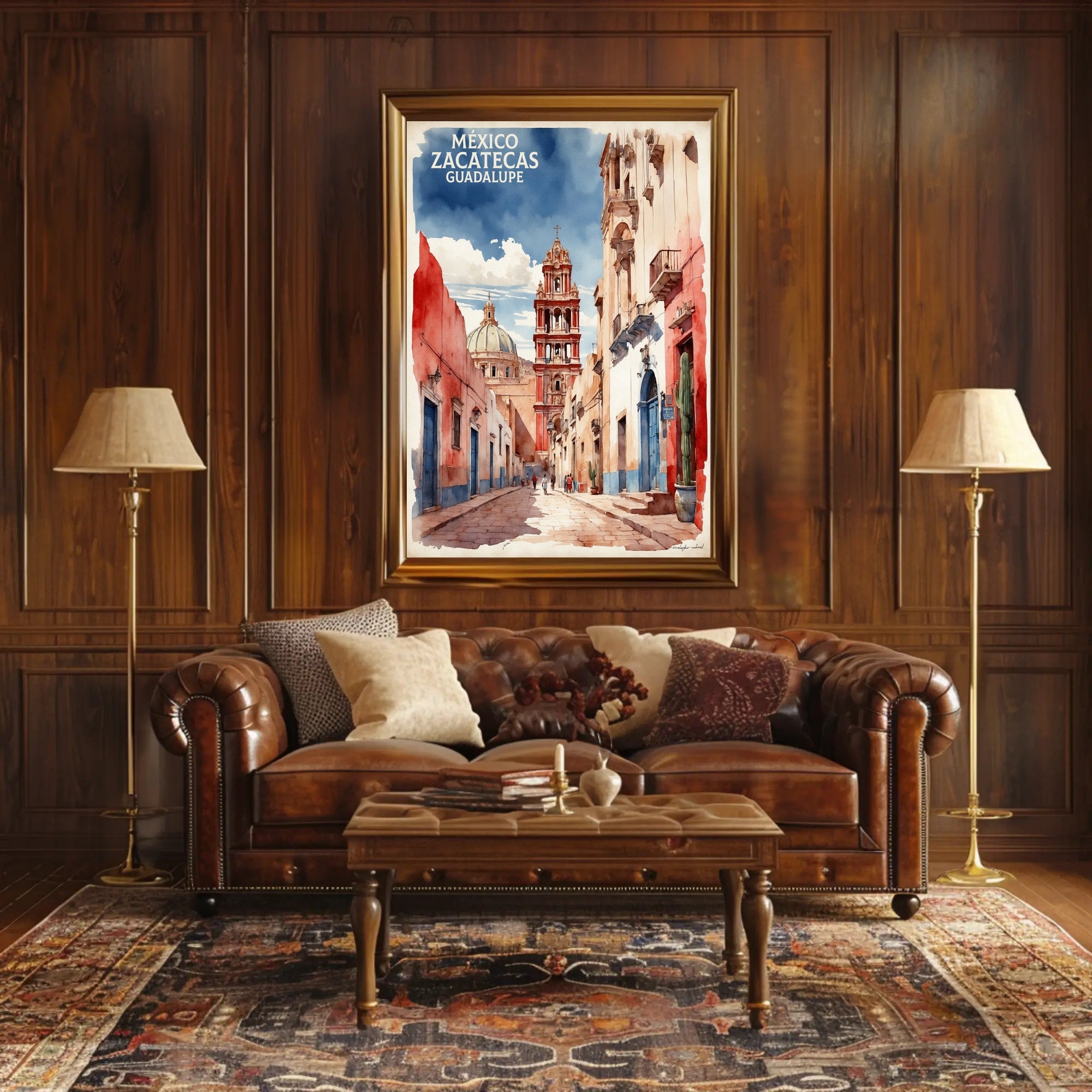 Zacatecas Guadalupe Colonial Watercolor Urban or Cityscape Poster PosterGoat