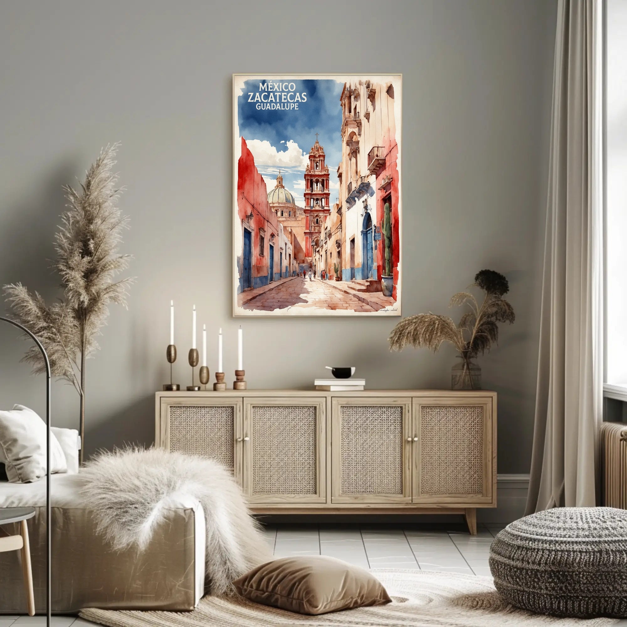 Zacatecas Guadalupe Colonial Watercolor Urban or Cityscape Poster PosterGoat