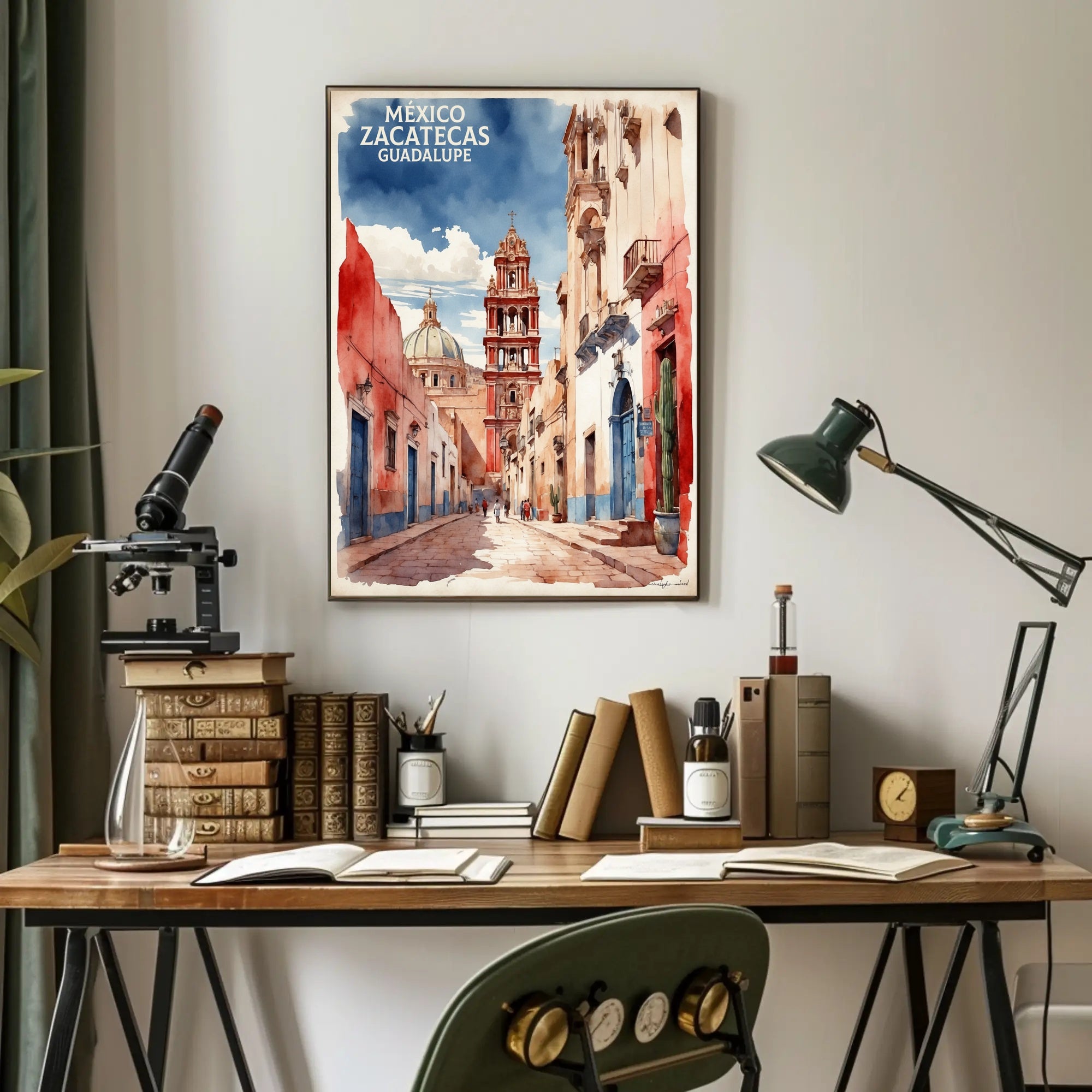Zacatecas Guadalupe Colonial Watercolor Urban or Cityscape Poster PosterGoat