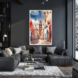 Zacatecas Guadalupe Colonial Watercolor Urban or Cityscape Poster PosterGoat