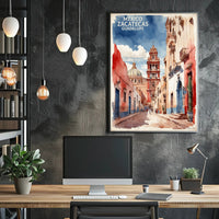 Zacatecas Guadalupe Colonial Watercolor Urban or Cityscape Poster PosterGoat