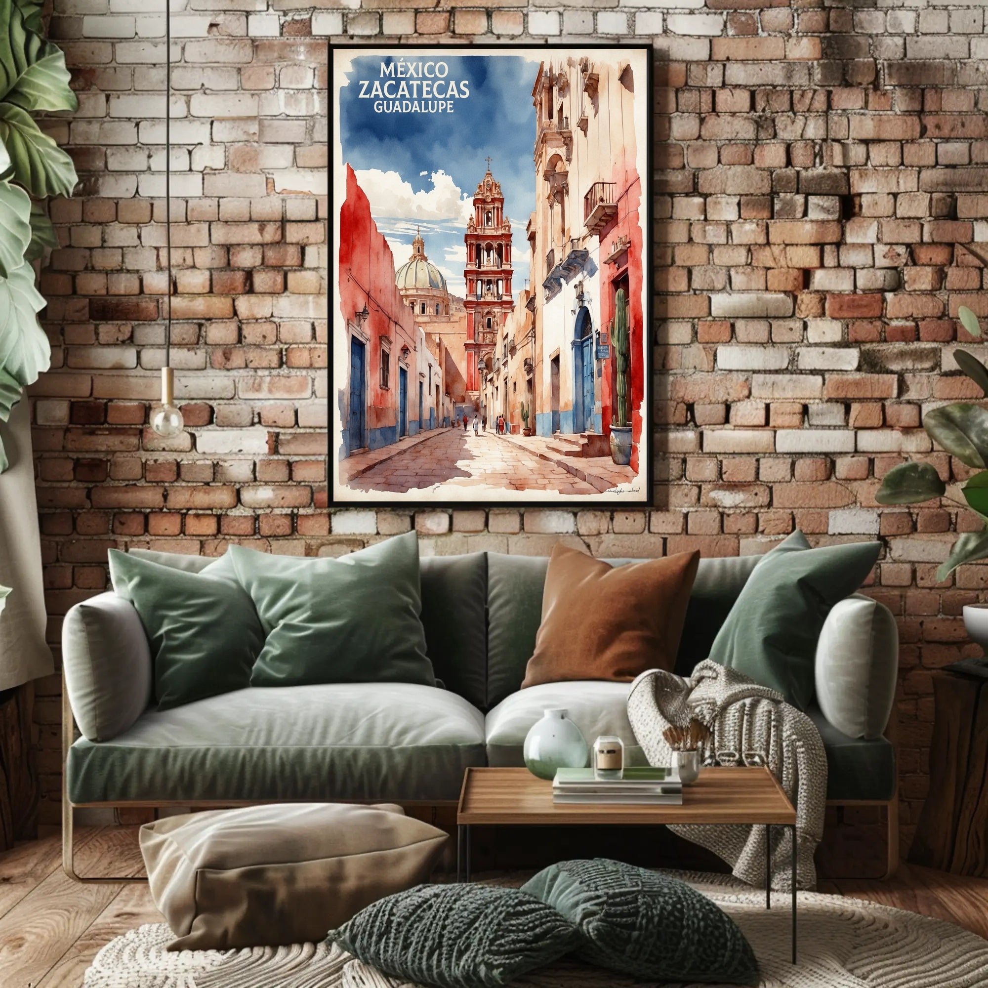 Zacatecas Guadalupe Colonial Watercolor Urban or Cityscape Poster PosterGoat