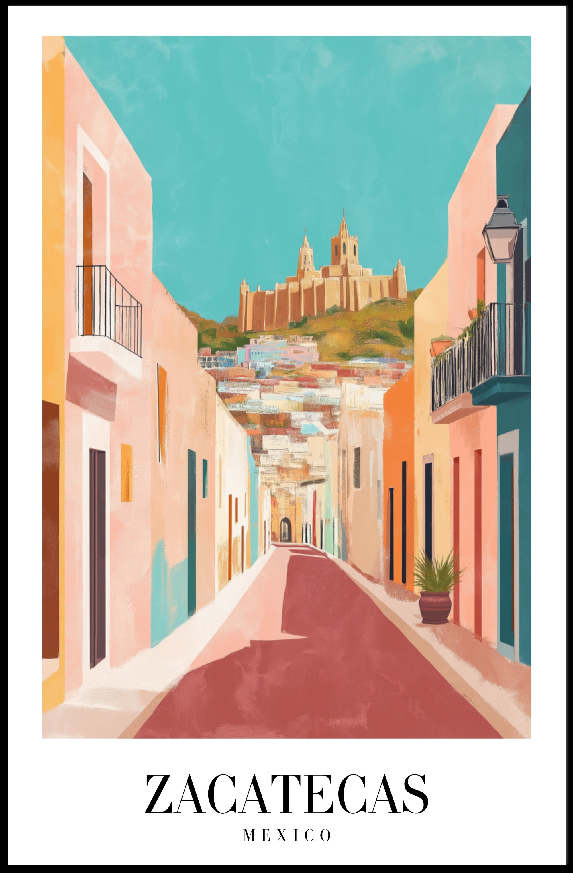 Zacatecas Mexico Scenic  Illustration Poster PosterGoat