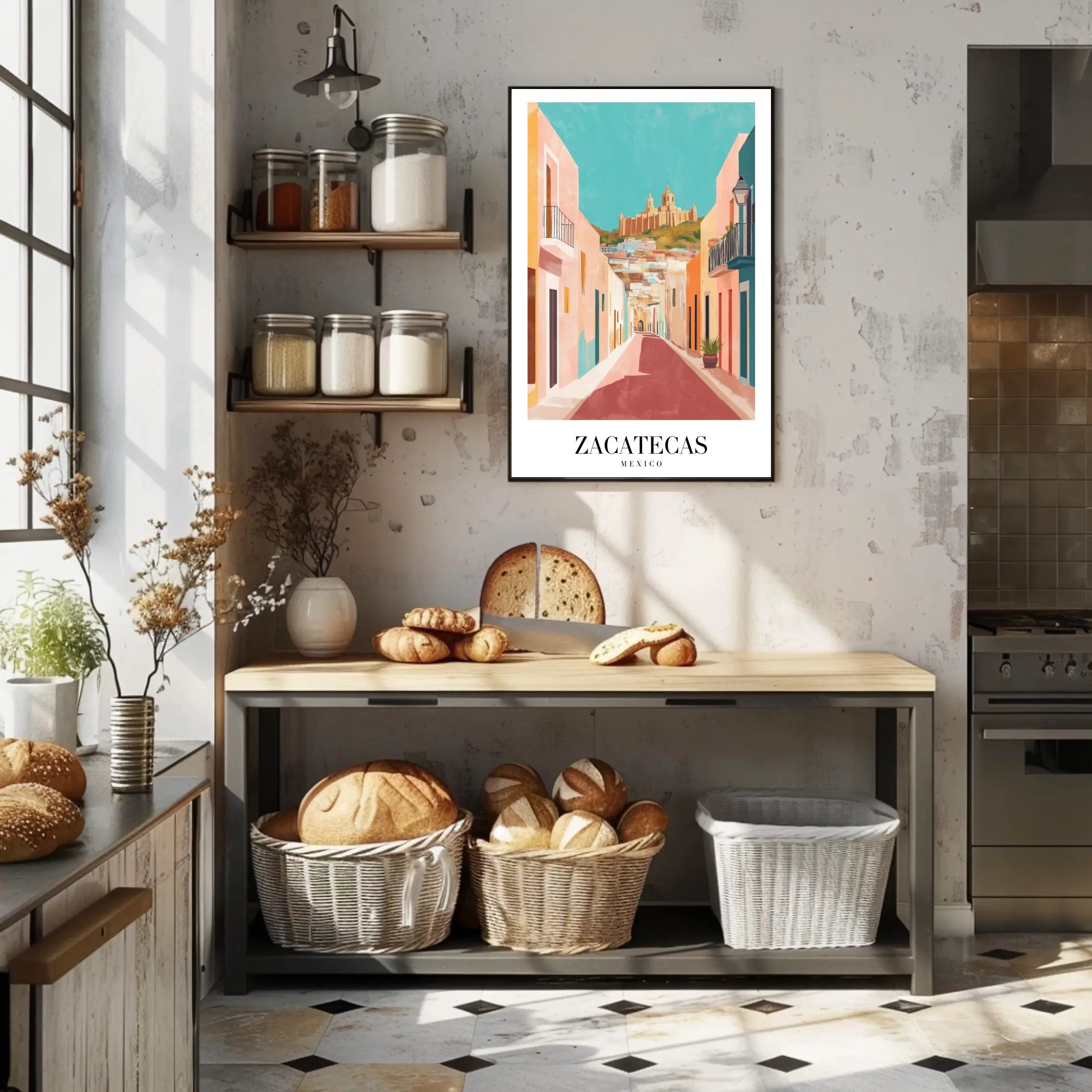 Zacatecas Mexico Scenic  Illustration Poster PosterGoat