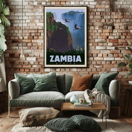 Zambia Victoria Falls Adventure Vintage Travel Poster PosterGoat