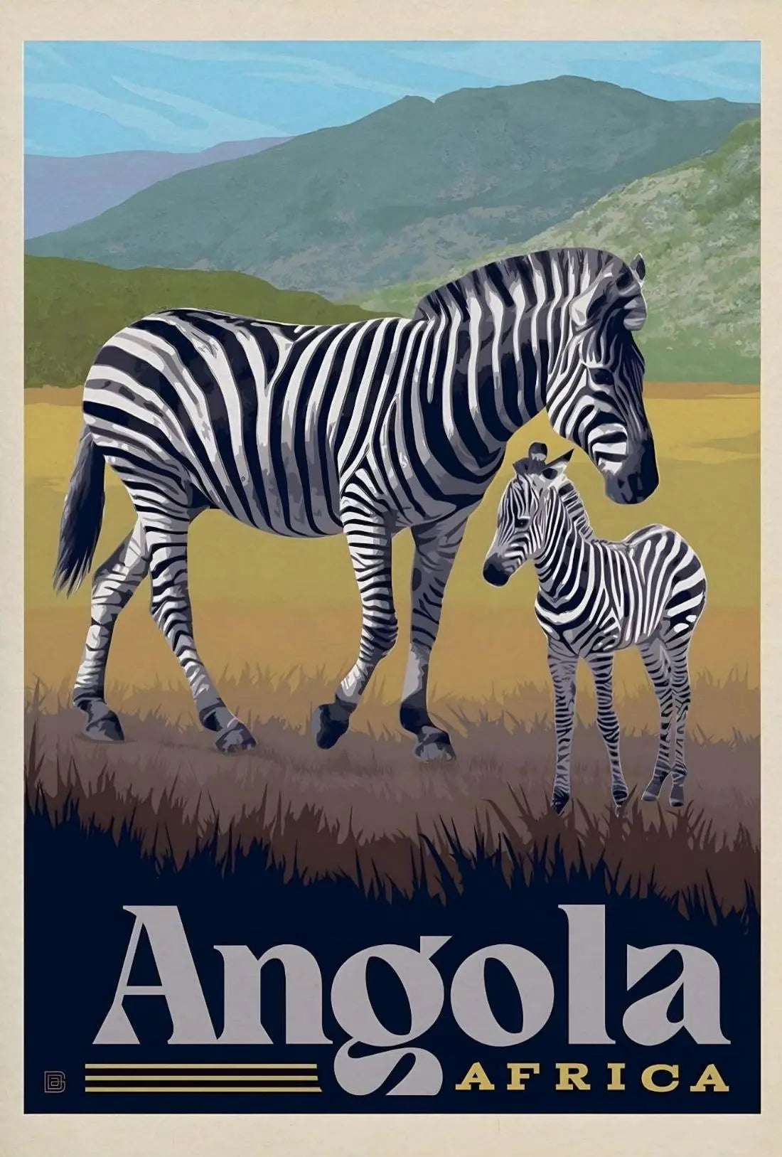 Zebras in Angola Vintage Travel Poster PosterGoat