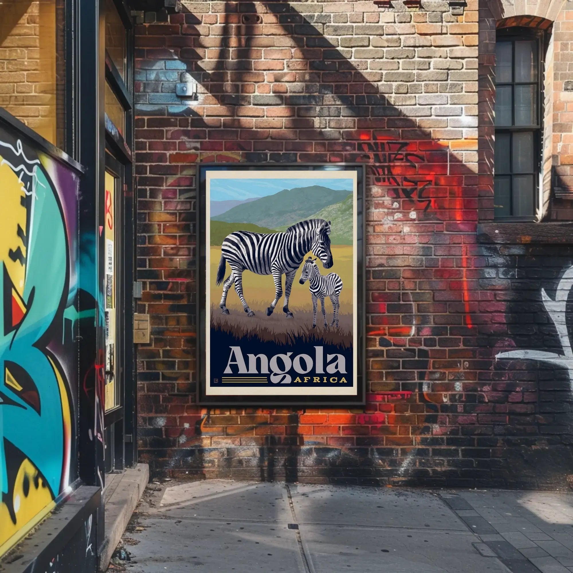 Zebras in Angola Vintage Travel Poster PosterGoat